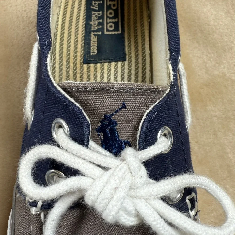 Polo Ralph Lauren Women's Lander Canvas Boat Shoes Deck Shoes‎ Gray/Blue Size 7D